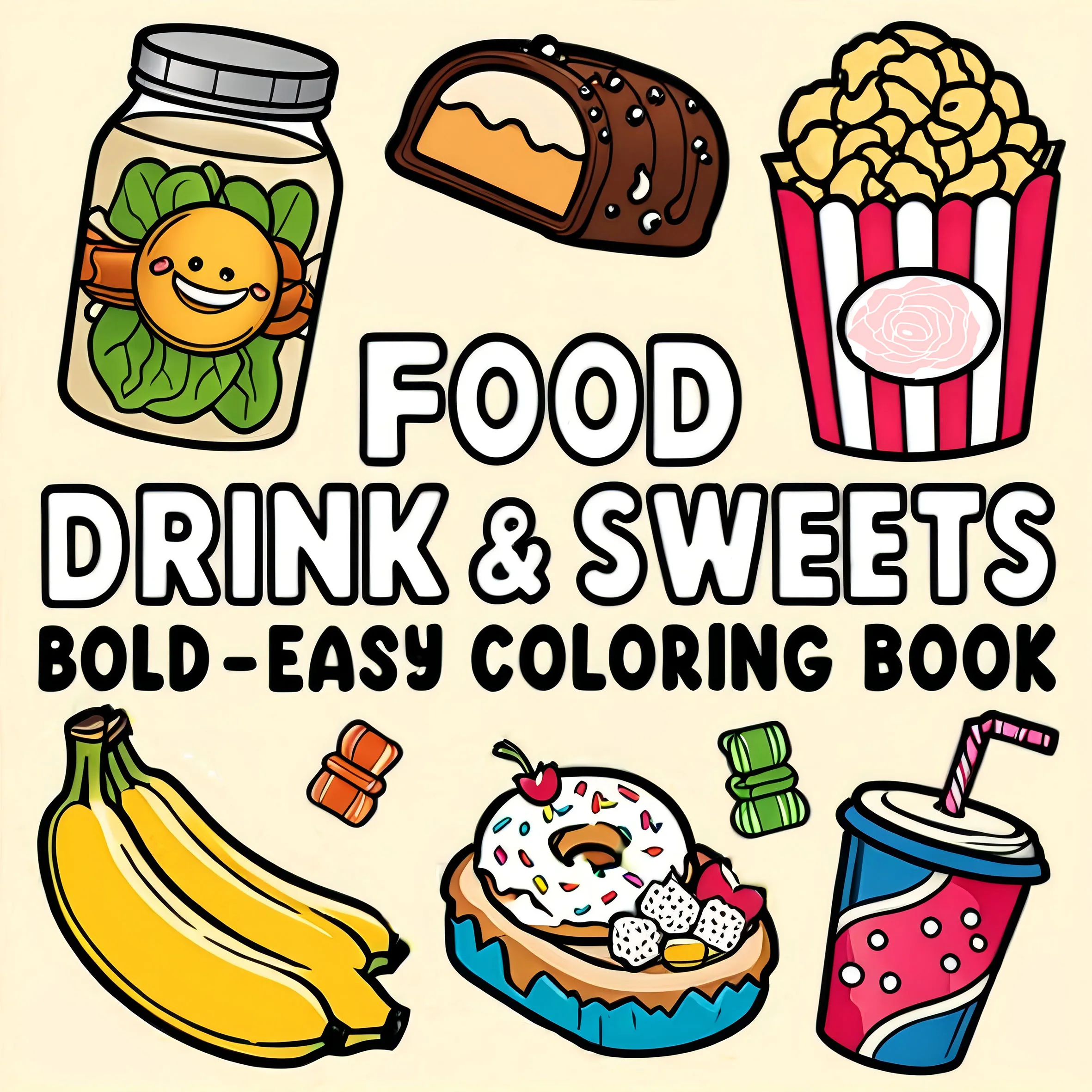 FOOD DRINK & SWEETS BOLD-EASY Coloring Book 24page Perfect Gift for Adults Picture Book  for Valentine's, Christmas, Halloween