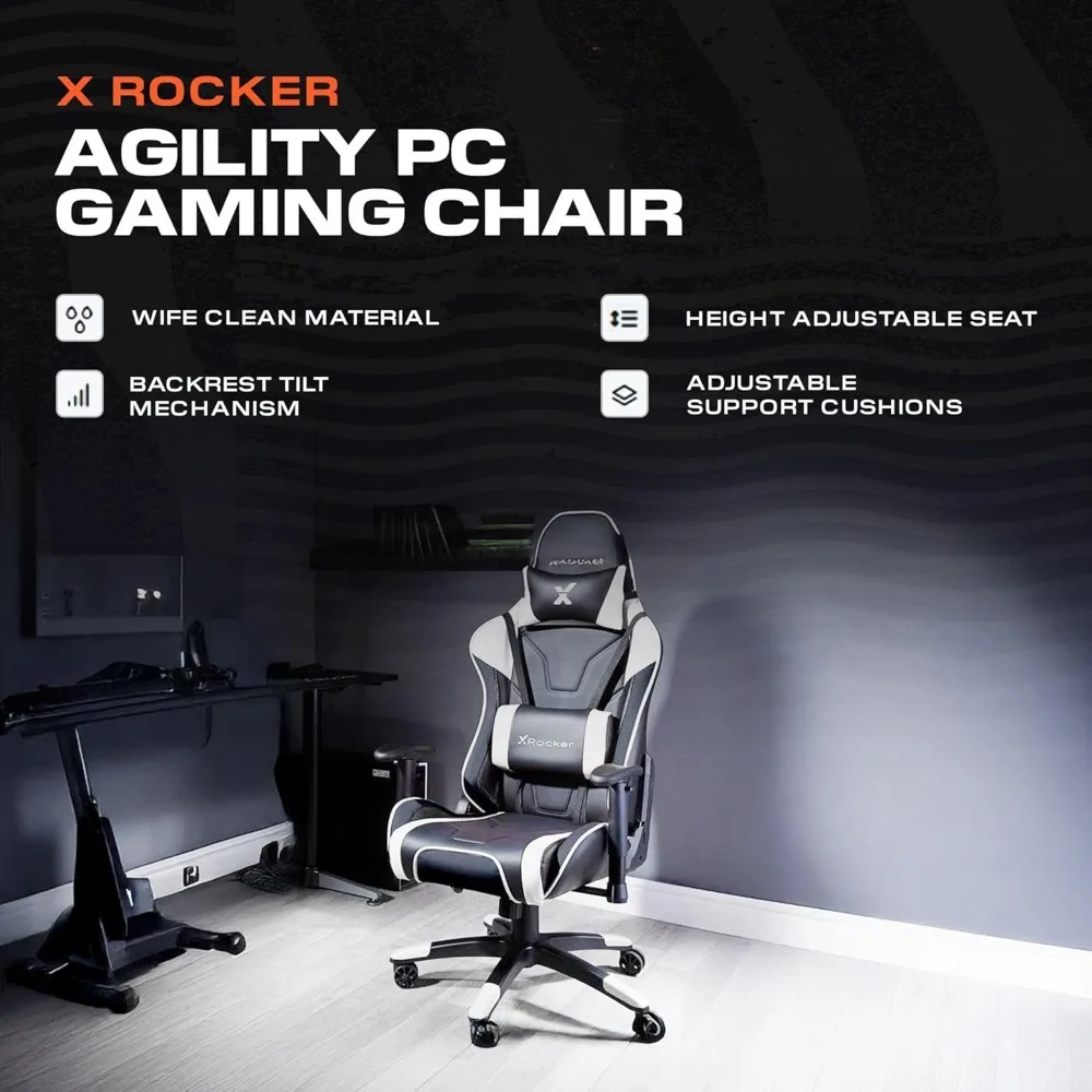 X Rocker PC 컴퓨터 게임용 책상 의자(바퀴 포함), 남학생과 여학생을 위한 대학 기숙사 필수품, 조절 가능, 인체공학적 오피스