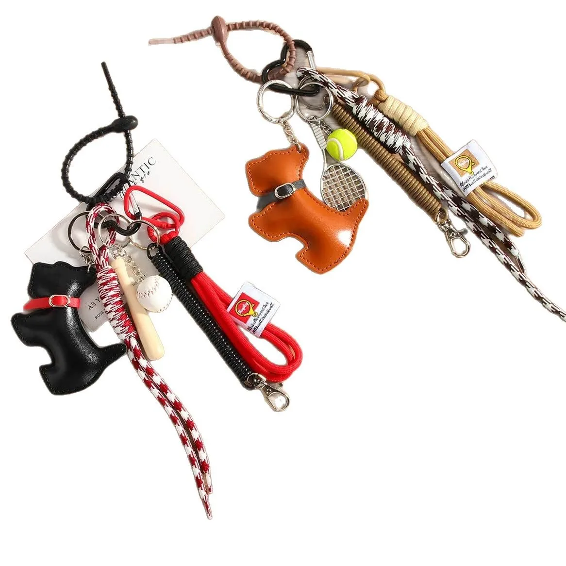 trendy puppy Hand woven rope Key Chain NEW baseball Spring rope Backpack pendant