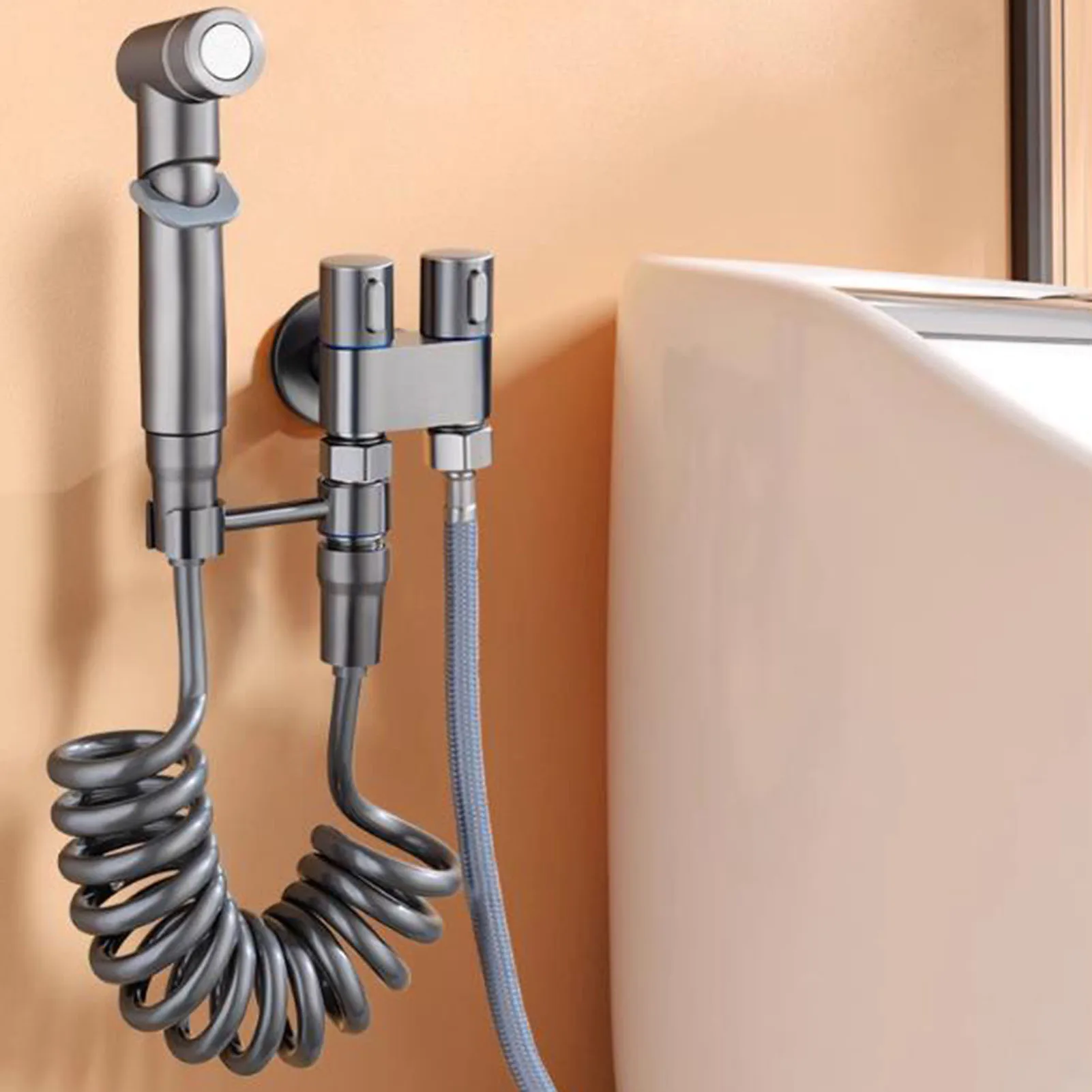 Faucet Double Control Angle Valve G1/2 Metal Wide Application High Efficiency In Wall Mount 1 In 2 Out Angle Valve for Balcony