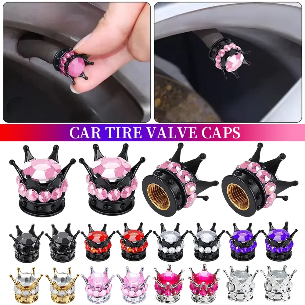 Diamond Studded Tire Valve Caps Crown Shape Valve Covers Dustproof Tire Valve Stem Cap Wheel Accessories Car Stems Decor Amagi