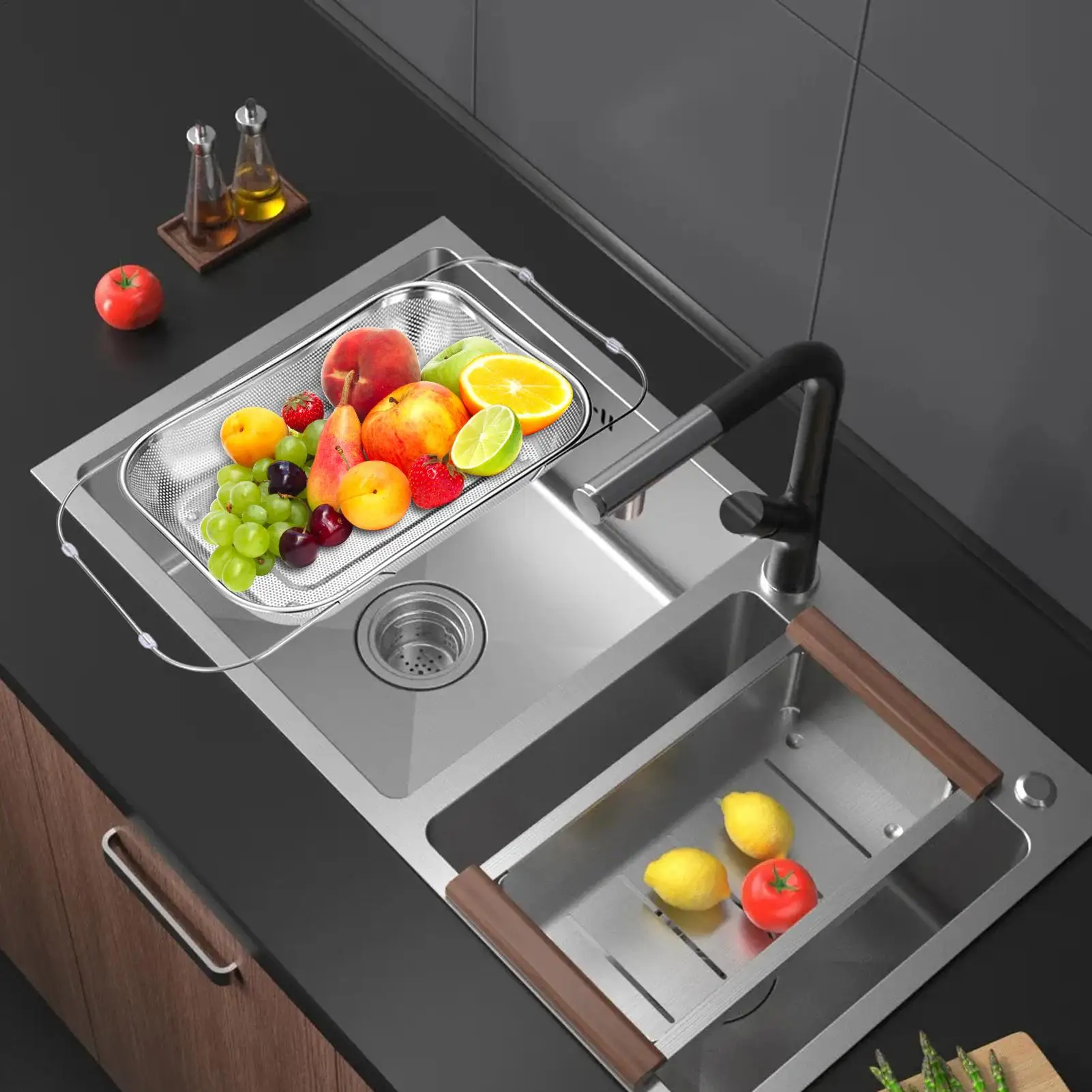 

Sink Strainer Drainer Basket Stainless Steel Expandable Sink Colander Strainer Basket For Vegetables Fruits Pasta Dishes
