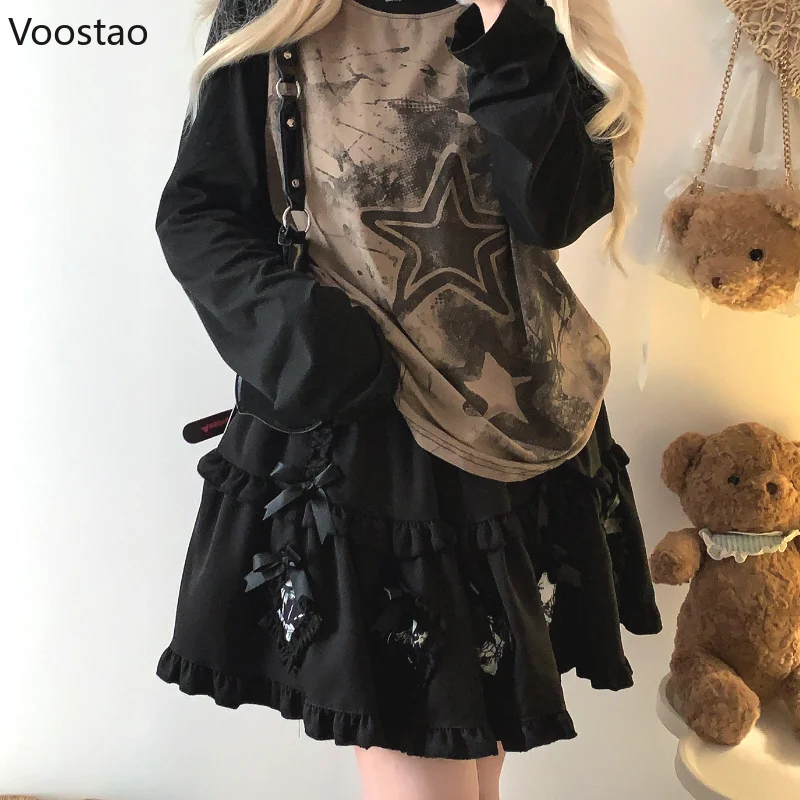 Witte Japanse Kawaii Lolita Cake Rok Vrouwen Gothic Strik Ruches Mini Rok Punk Harajuku Y 2K Hoge Taille A-Lijn Shorts Rokken