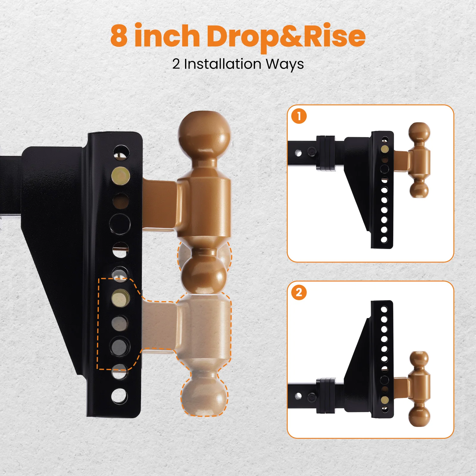 Adjustable Trailer Hitch 2.5"Receiver 8" Drop/Rise Drop Hitch 12000 LBS GTW Ball Mount 2-5/16"Dual Towing Ball Double Locks