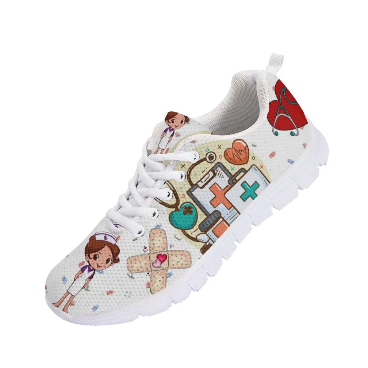 Belidome Cartoon White Medical Nurse Women Tennis Running Walking Sneakers Workout Casual Lightweight Non-Slip Gym Trainers