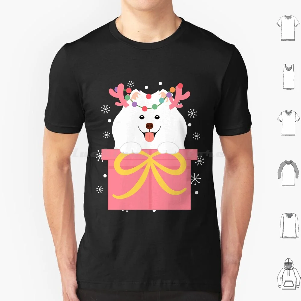 Christmas Reindeer Samoyed In A Gift Box Classic T Shirt Big Size 100% Cotton Cute Colorful Funny Animals Summer Turtle Flowers