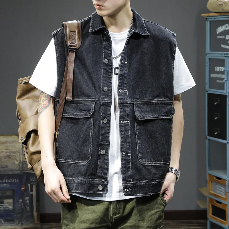 

Spring And Autumn Trendy Retro Workwear Vest Men Loose Fit Versatile Cool Sleeveless Vest Coat