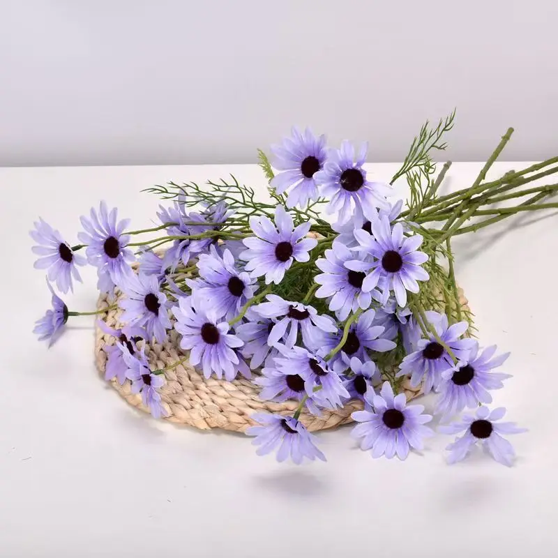 8pcs Faux Purple Daisy Bouquets, Durable Outdoor and Indoor Imitation Wildflowers,for Arrangements, Family Wedding Decor