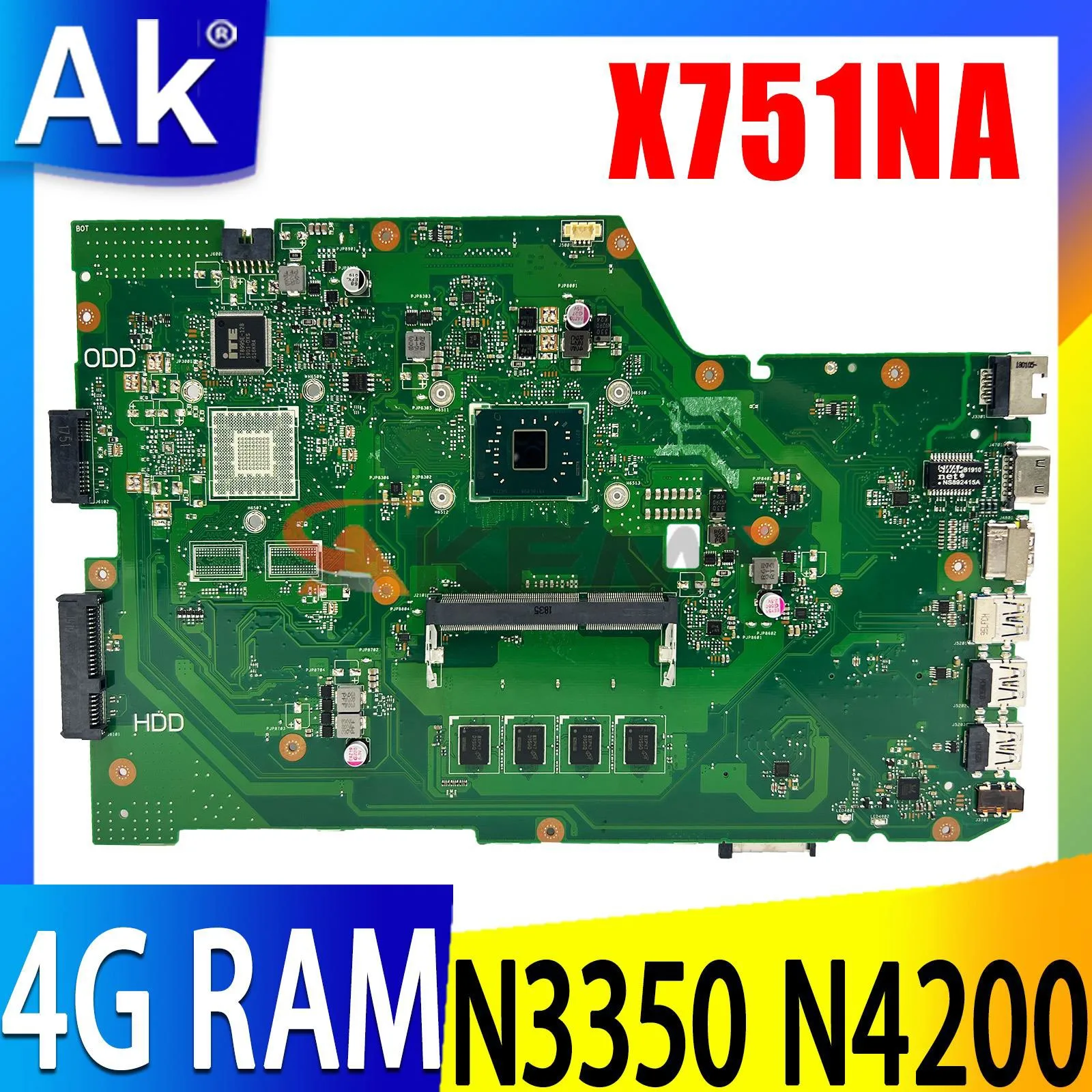 

X751NA Notebook Mainboard For ASUS X751NC X751NV X751N Laptop Motherboard with N3350 N3450 N4200 CPU 4GB RAM 100% tested work