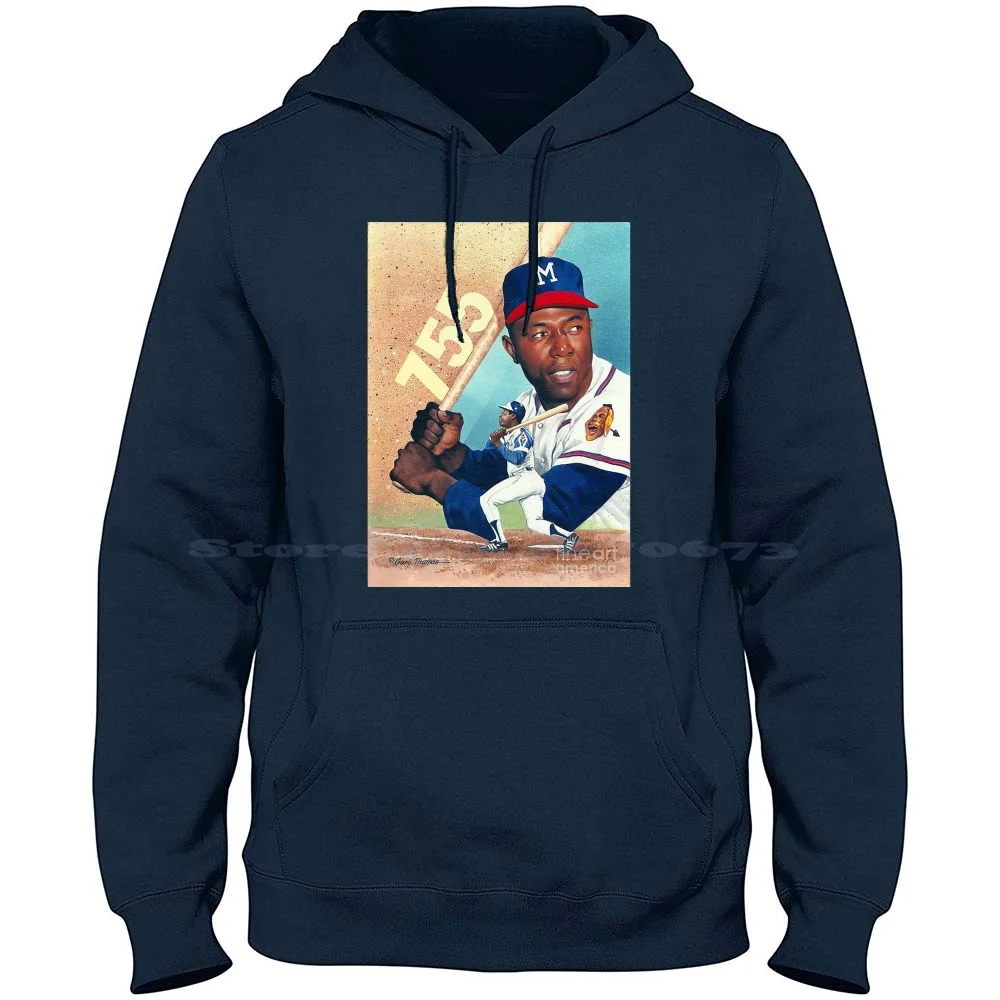 Amazing Ball Hit Hank 100% Cotton Hoodie T Shirt Baseball Swiss Home Run 715 Yellow 755 Large Aaron Numbers Hank 1955 World