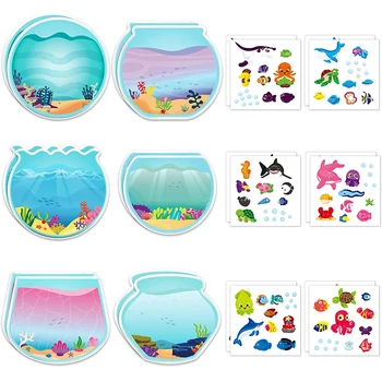 어린이용 여름 바다 동물 스티커 장면, 바다 스티커 장면, 상어 열대어 예술 공예, DIY 수업 활동, 12 개