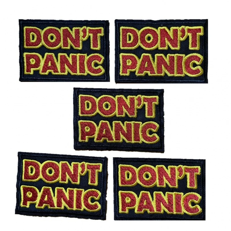 Black Background Red Yellow Letters DONT PANIC Embroidered Iron on Patches for Clothes Embroidery Appliques Sewing DIY ACCESSORY