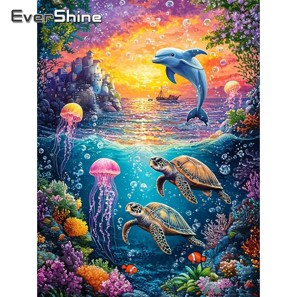 Evershine 5D Diamant-Mosaik Tier Meeresschildkröte Vollbohr-Stickerei Delfin Strassstein-Malerei Qualle DIY Kunst Handgemachtes Geschenk