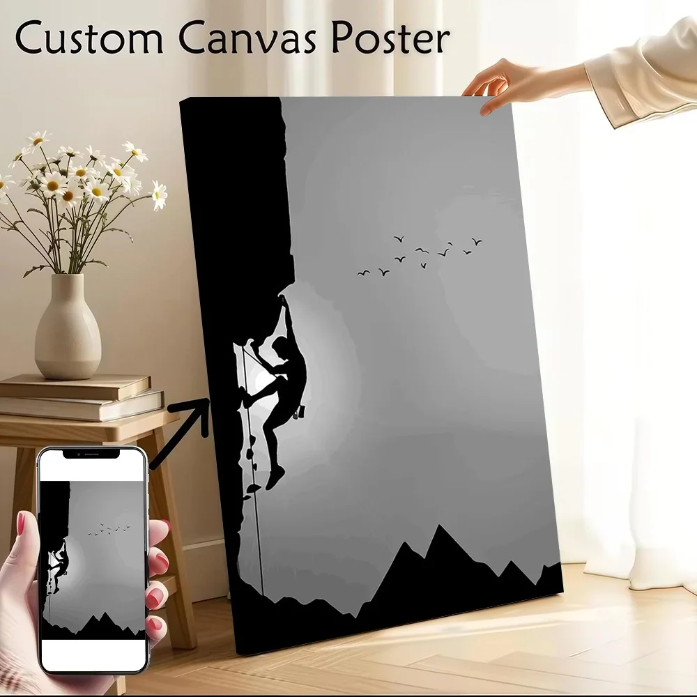 Silhouette of a Rock Climber Against a Gradient Poster Canvas Wall Art Custom Photo Print Modern Painting for Fans Home Decor