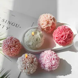 3D Rose Flower Ball Candle Silicone Mold DIY Creative Aromatherapy Plaster Epoxy Resin Ornament Molds Home Decoration