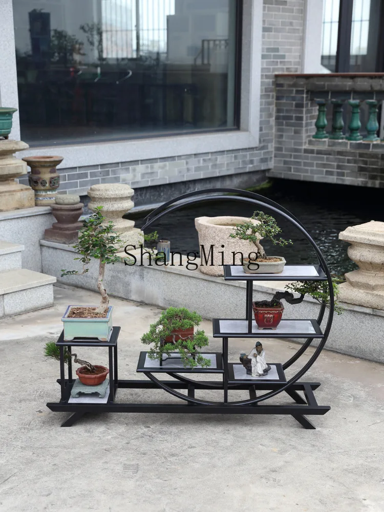 CL  Chinese Style Flower Stand Desktop Storage Rack Stone Ornament Stand Balcony Aluminum Alloy Bonsai Tea Set Stand