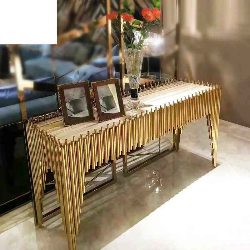 

Light luxury stainless steel marble entrance table Modern simple wall table