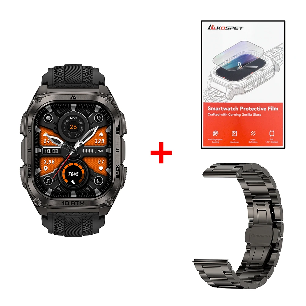 KOSPET Tank M4 Robuust Smart Watch Roestvrij staal GPS Offline kaarten 10ATM 45M Freediving 24/7 Gezondheidsmonitor voor Android iOS