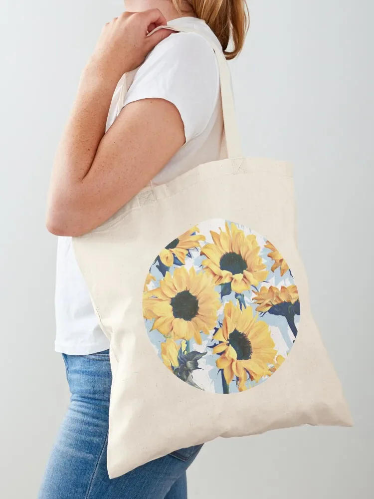 

Sunflowers on Pale Blue and White Tote Bag Canvas shoulder bag Beach bag women handbag