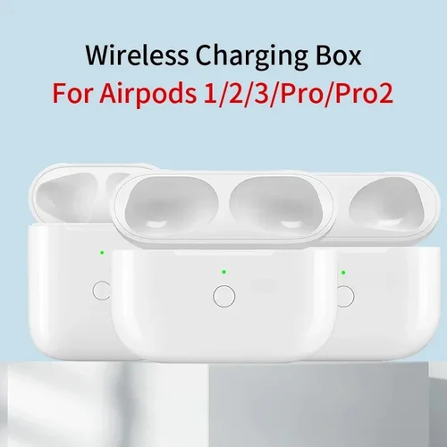 Imagen 1 del producto Caja de carga Original de repuesto para Airpods Pro 1, 2, 3, funda cartuchera de batería para auriculares Bluetooth con luz indicadora LED