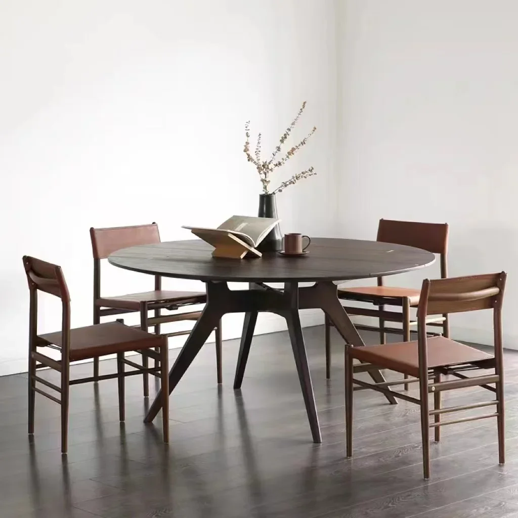 Table à manger ronde en bois massif, simple et à la mode, petit appartement, bureau en rondins, ménage moderne