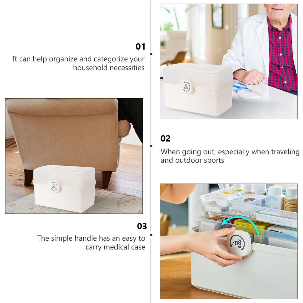 1Pcs Multifunctional Medical Kit Household Medicine Case Large Aid Carry Handle Portable Medical Box