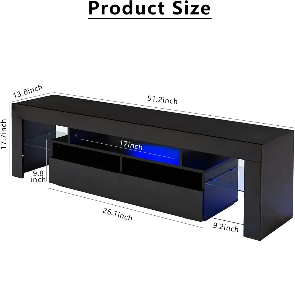 

LED Light TV Stand for 55/60/65 inch TV, Modern Gloss Entertainment Center with Drawer and Glass Open Shelf, TV Console Table