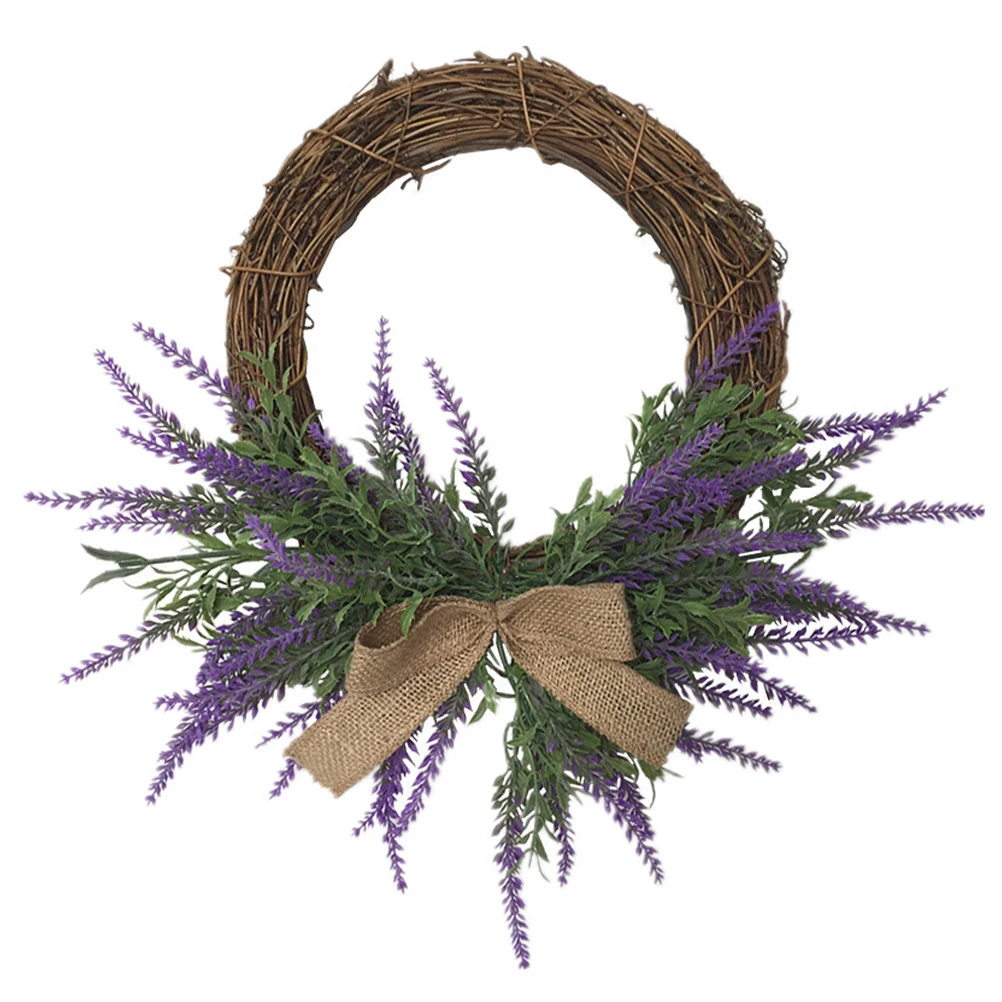 

Artificial Lavender Wreath Garland Decor Plastic Plants for Door Wall Home Hotel Party Wedding Occasions Wreath Photo Prop