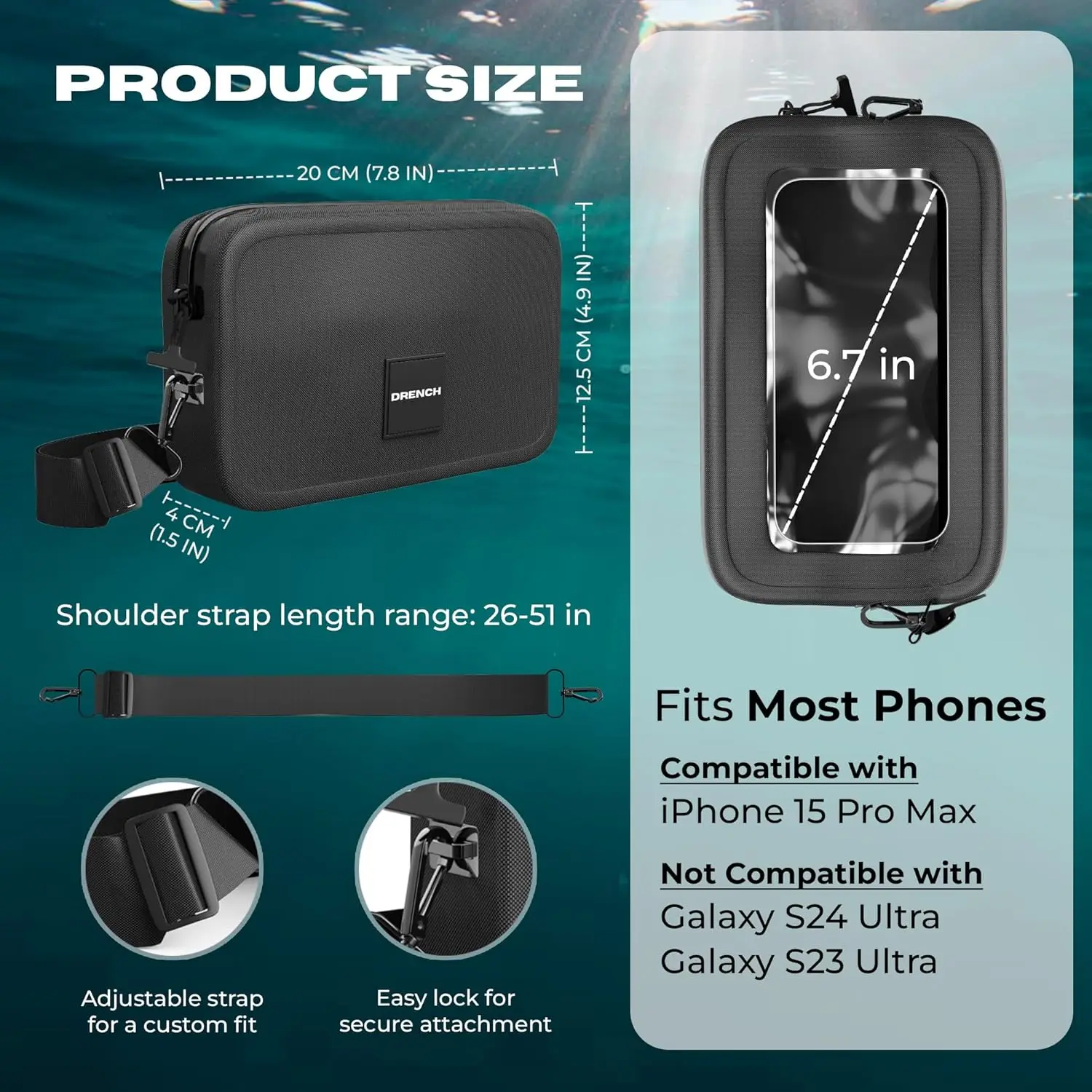 حقيبة هاتف مقاومة للماء تحت الماء لهاتف iPhone 13 14 15 Pro Max - حقيبة جافة للسباحة والغطس والتجديف بالكاياك #4