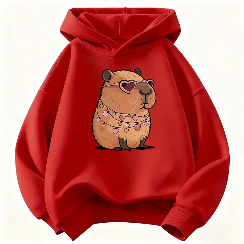 Capybara Hoodie, süß, Kawaii, Herz, Liebe, Kinder, Cartoon, Sonnenbrille, ästhetisch, Oversized, lässig, Sport-Sweatshirts – Detail 5