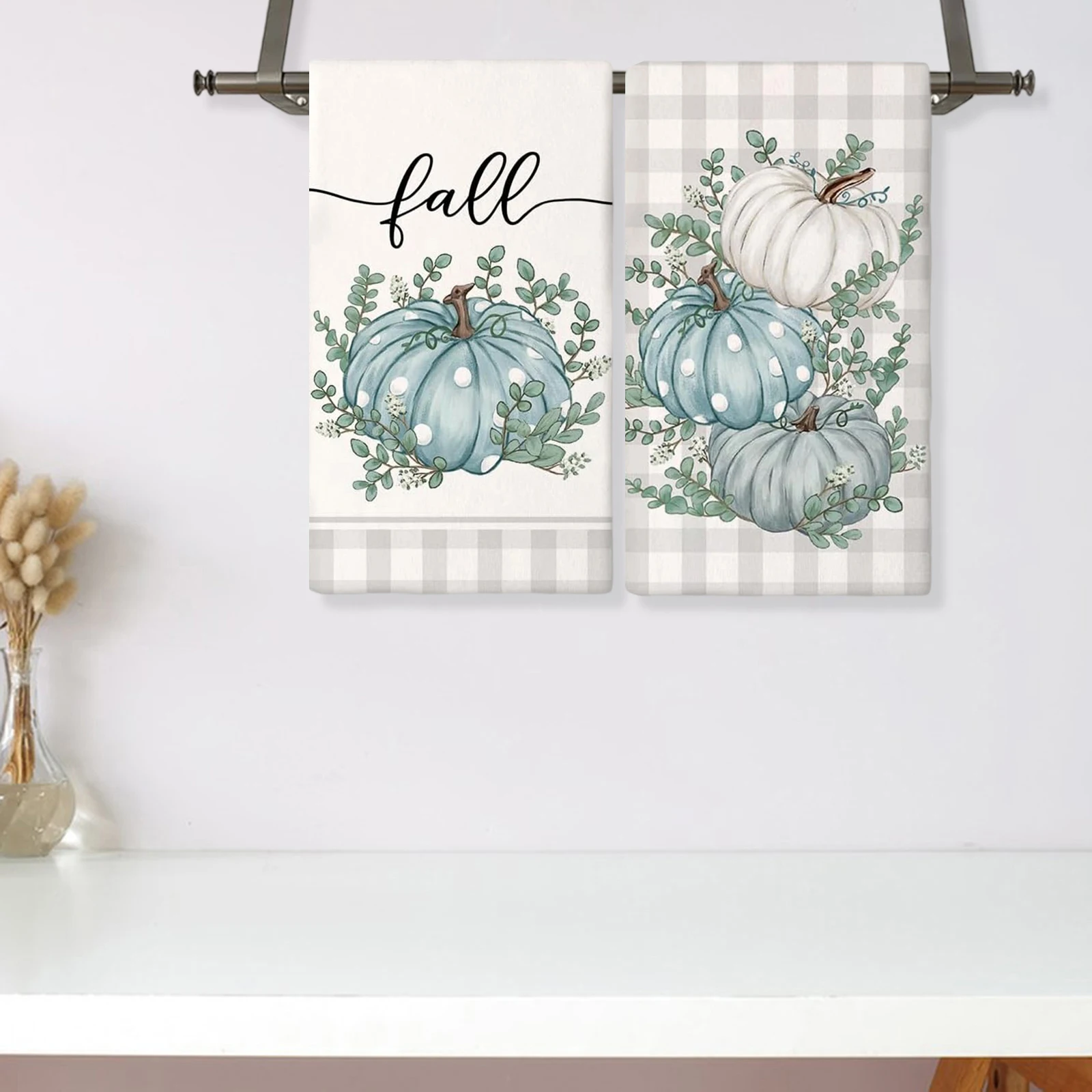 Fall Hand Towels and Dishcloths 2Pcs Pumpkin Print Dish Towels Soft Absorbent Hand Towels for Home