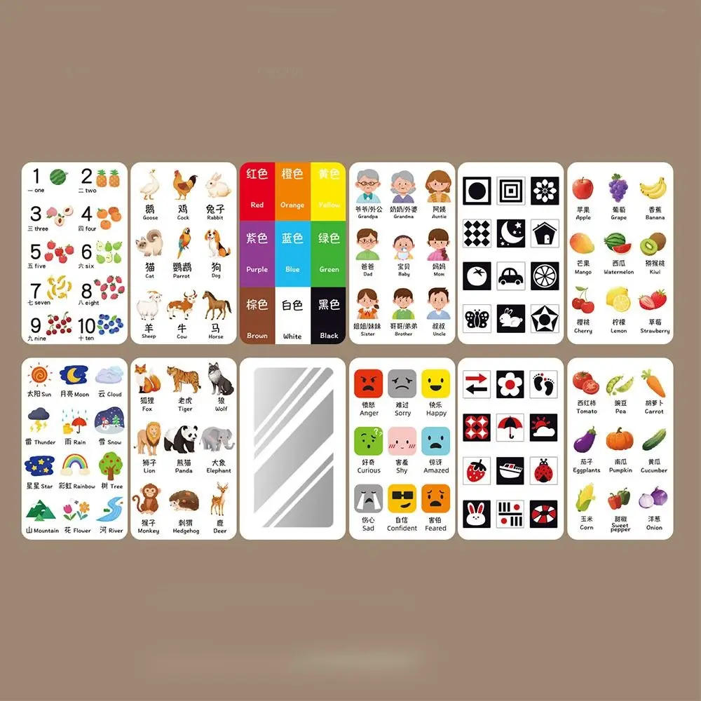 Dubbelzijdige cognitieve kaart Dierenthema Verticaal scherm Vroege onderwijskaart Educatieve inhoud Digitaal formaat