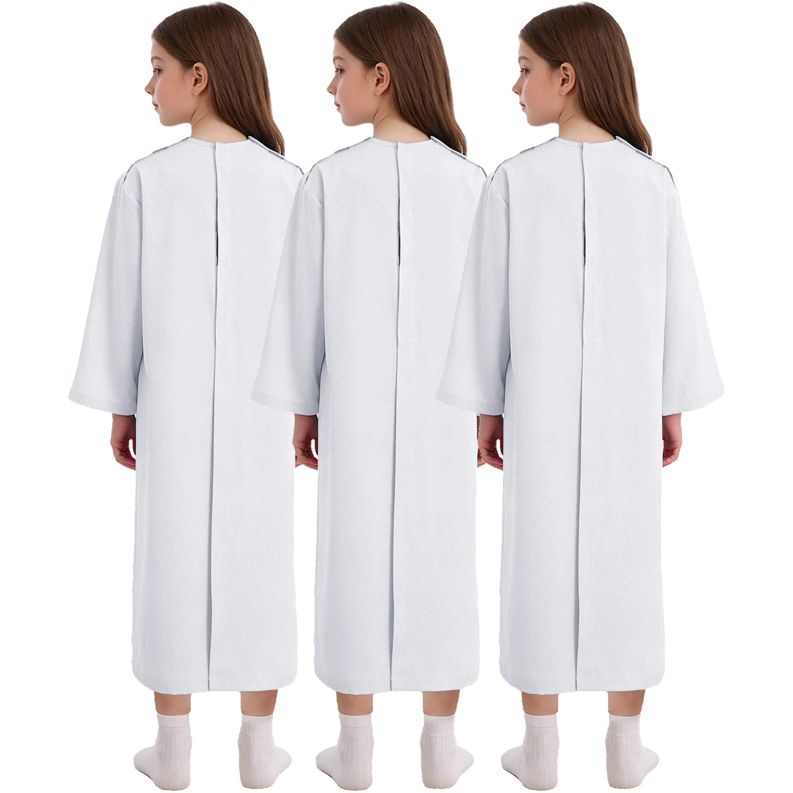 3pcs Kids Boys Girls Special Needs Adaptive Clothing Long Sleeve Hook-and-loop Fastener Pediatric Medical Patient Nursing Gown