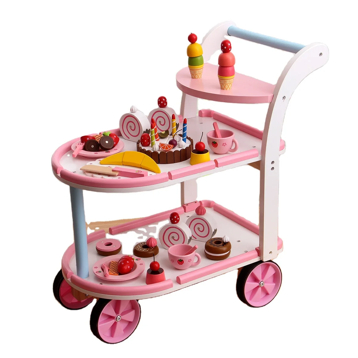 

Kids Wooden Cake Model Toy Wooden Kitchen Play Toy Kitchen Tools Cooking Cake Donut Trolley GIRL 3-6-Year-Old