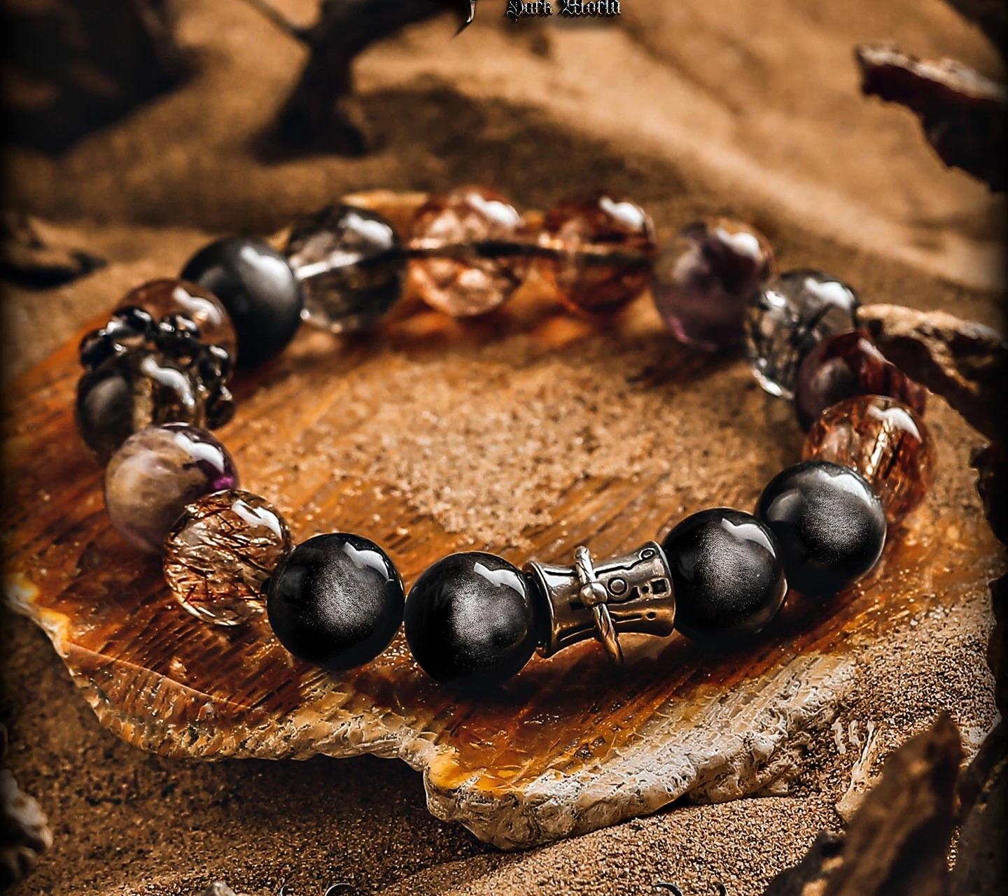 [Apocalypse] Retro Silver Obsidian Bracelet Men's Premium Black Gold Super Seven Crystal Bracelet