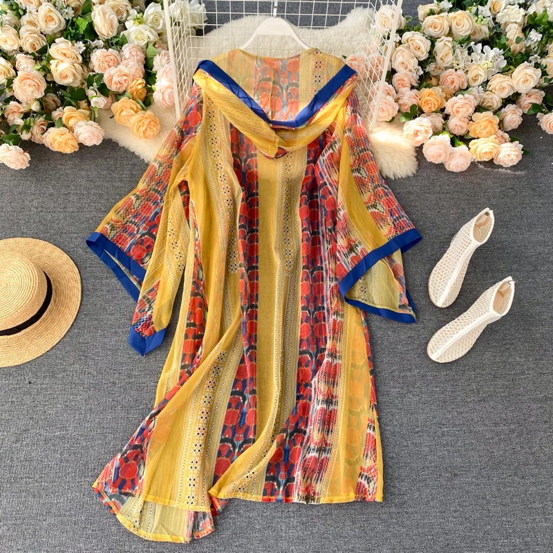 Cardigan a maniche lunghe con stampa in chiffon dolce ricamo da donna Cappotto maglione allentato moda coreana elegante vintage Ins