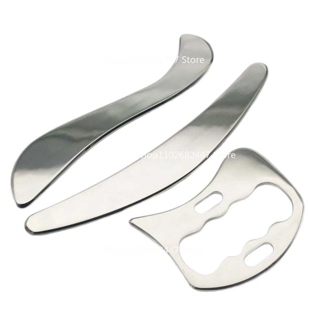 Stainless Steel Fascia Knife Sports Fitness Tendon Physiotherapy Special Scraping with Holes Massage RelaxationBeautySilverPlate
