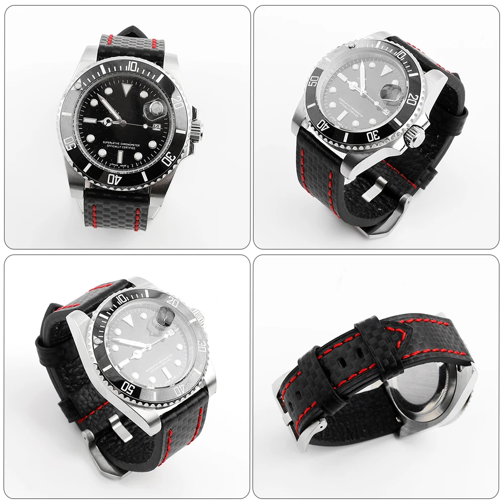 

Multi-color Mosaic Watch Band Carbon Fiber Material Hand-sewing Process For Any Watches Customized With Name And Logo