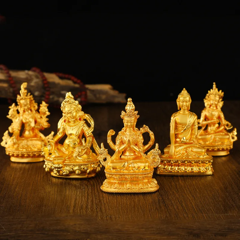 3-inch Small Buddha Statue Desktop Ornament Made of Alloy, Carried with You By Shakyamuni, Yellow God of Wealth, Green Tara
