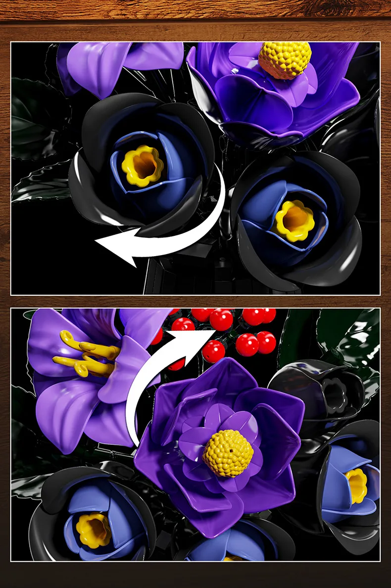 Blumen-Bausteine, Orchidee Cymbidium, Ewiger Blumenstrauß, Bausatz, botanisches Rosen- und Gänseblümchen-Modell, Mini-Bausteine, Spielzeug zur Heimdekoration – Detail 25