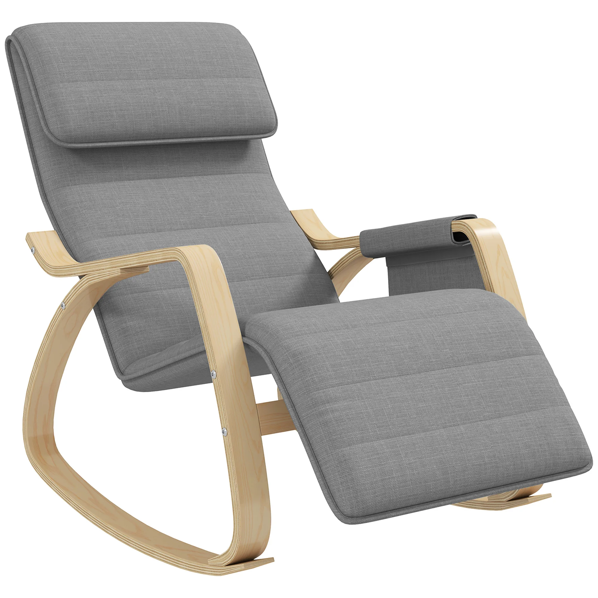 Fauteuil relax à bascule, fauteuil d'allaitement avec repose-pieds réglable, poche latérale et appui-tête, gris