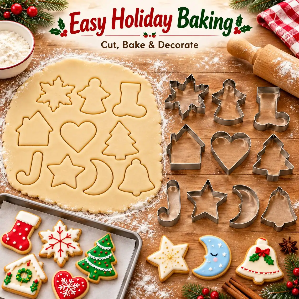 Stainless Steel Christmas Cookie Cutters 10 Shapes Snowflake Tree Angel Biscuit Baking Molds