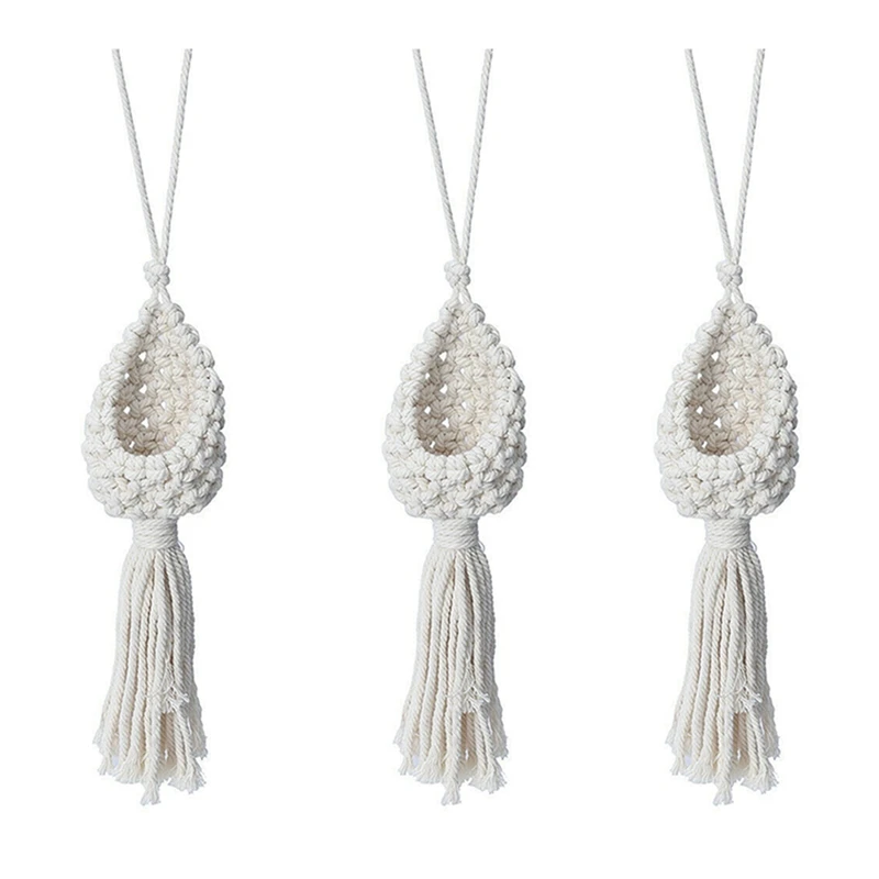 

3X Boho Macrame Air Plant Hanger Tillandsia Hanging Basket Rope Holder Flower Home Decor (13CM)