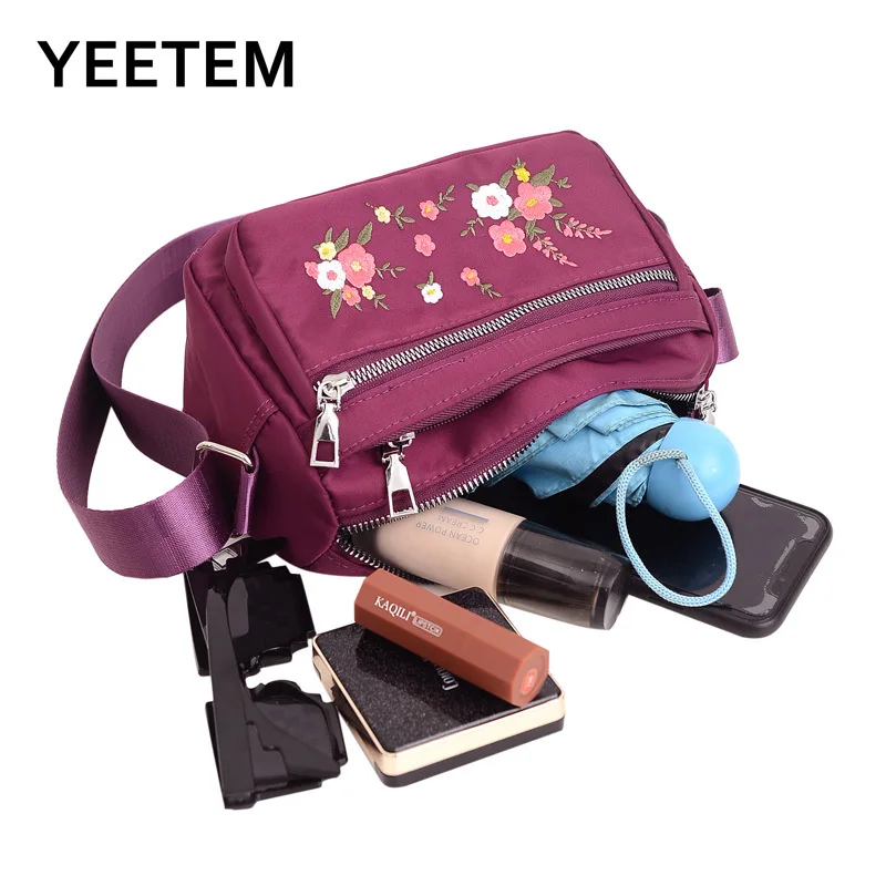 Nylon Shoulder Bag Flowers Embroidered Women's Leisure Large-capacity Single Shoulder Diagonal Bag