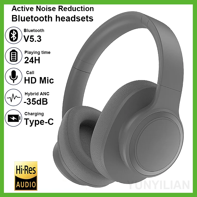 ANC Headphones Wireless Headsets Bluetooth Active Noise Reduction  with Mic Earpieces Music Game Sport Earphones Foldable P3960