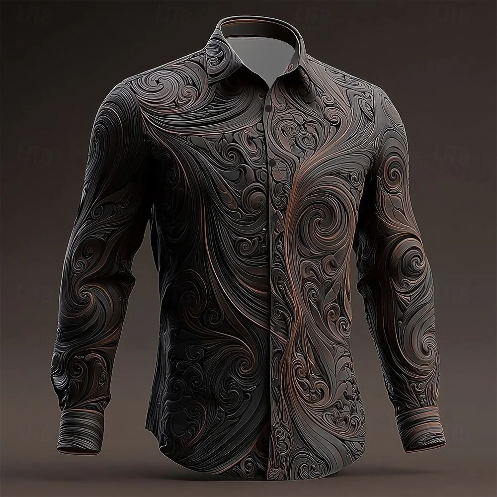 

Fashion Relief Skulls 3D Sculpture Graphic Shirts Trend Autumn Mens Printed Long Sleeve Shirt Loose Streetwear Lapel Blouse Tops