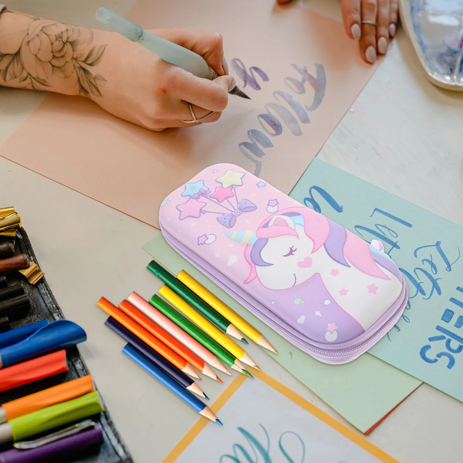 

Unicorn Pencil Compact Multifunctional Pencil Case Durable EVA Large Capacity School Kids Stationery Bag Cartoon Pen Storage