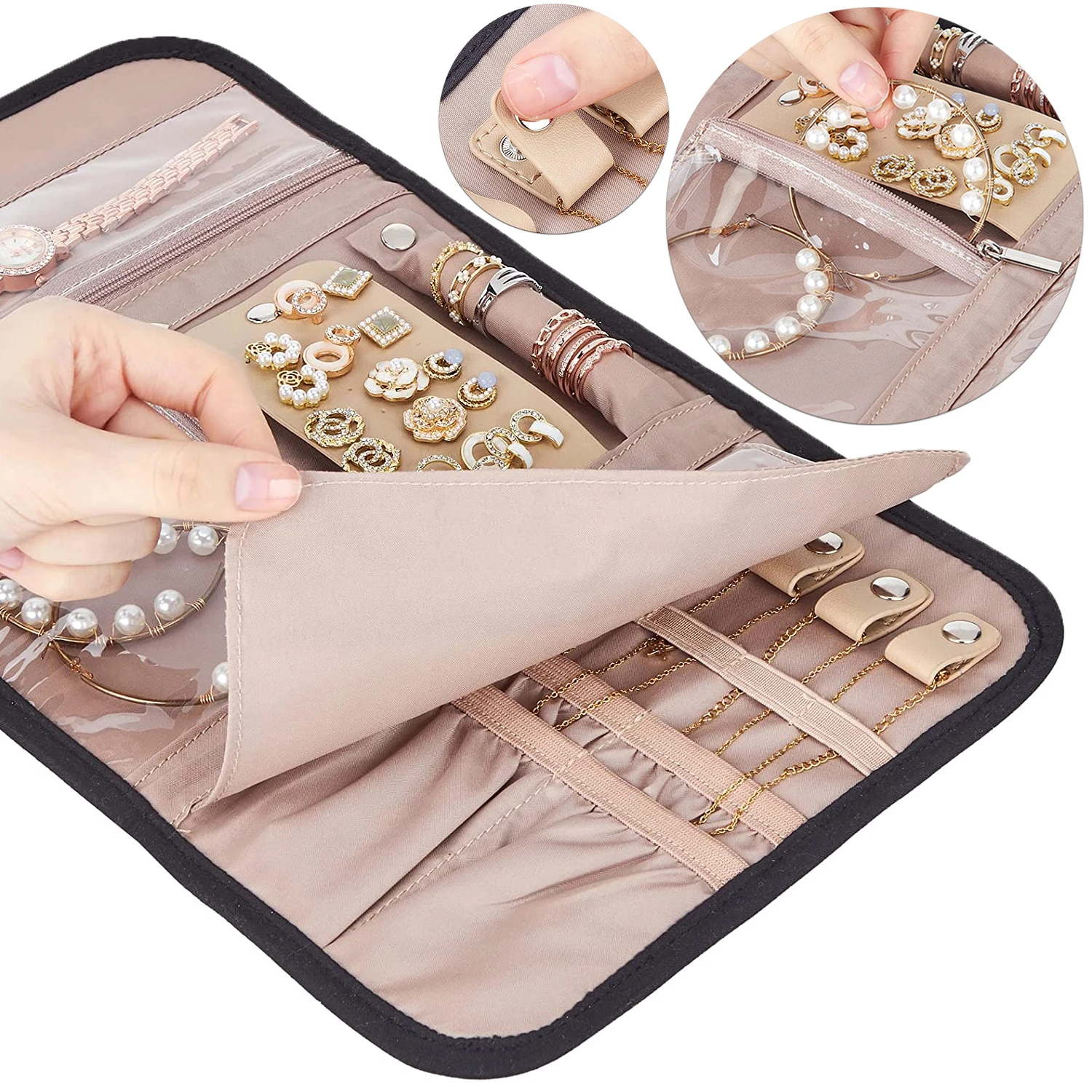 

Roll Foldable Jewelry Case Travel Jewelry Organizer Portable For Journey Earrings Rings Diamond Necklaces Jewerly Storage Bag