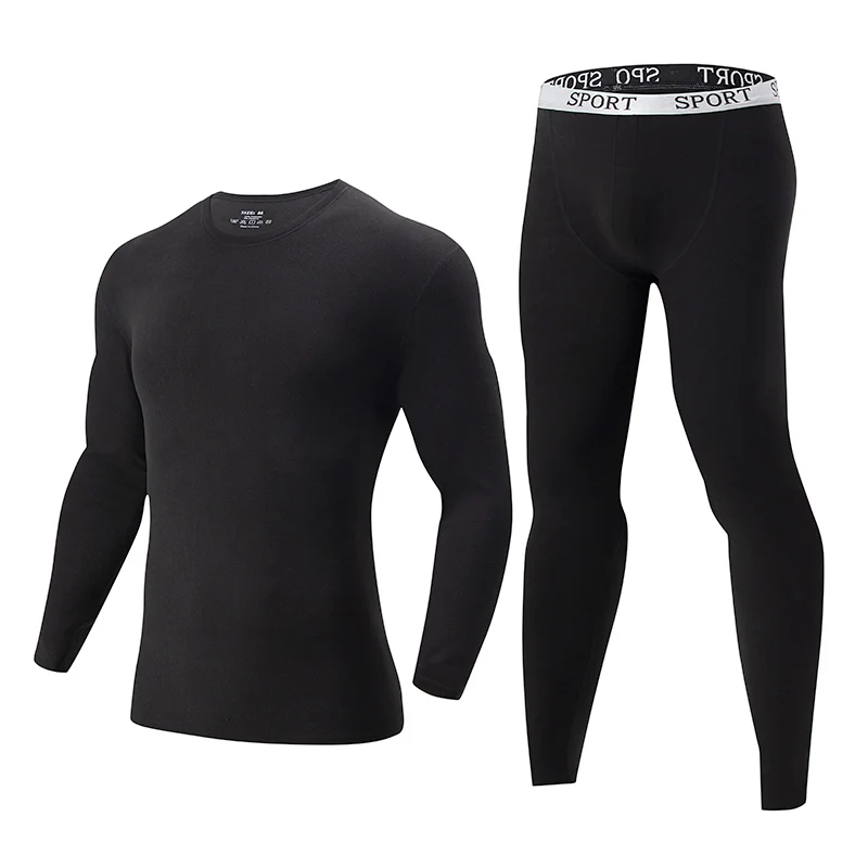 2-piece Men's Warm Suit For Autumn And Winter Black Thick Youth Sports And Leisure Base Inner Layer Autumn Clothes Autumn Pants