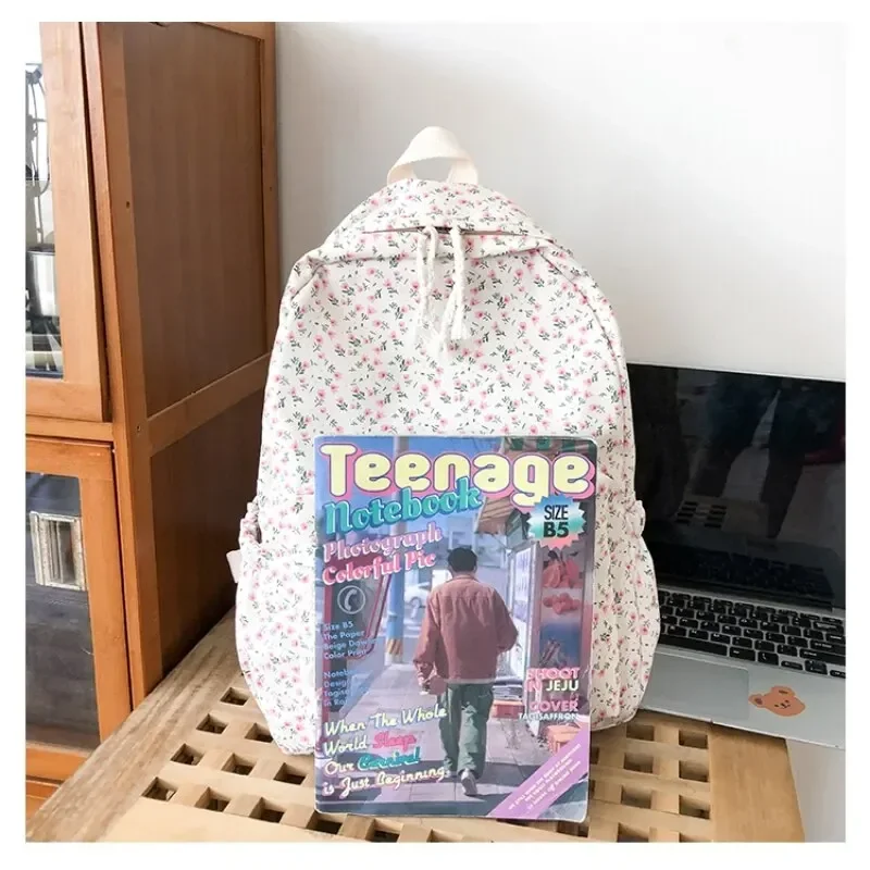 Korean Version Nylon Floral Backpack School Flower Fashion Backpack Junior High School Backpack Travel Bag